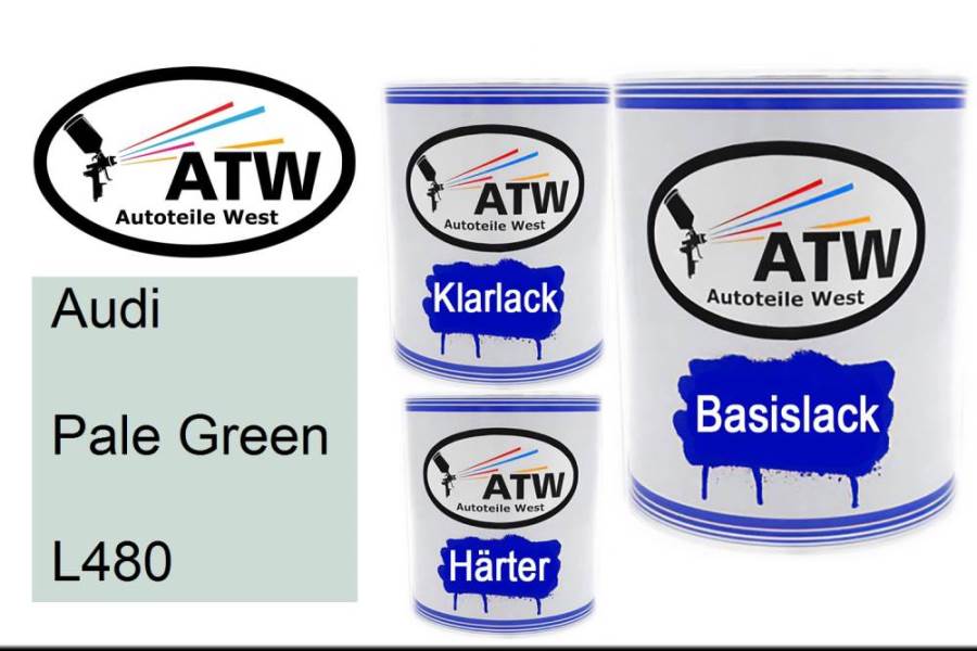 Audi, Pale Green, L480: 1L Lackdose + 1L Klarlack + 500ml Härter - Set, von ATW Autoteile West.